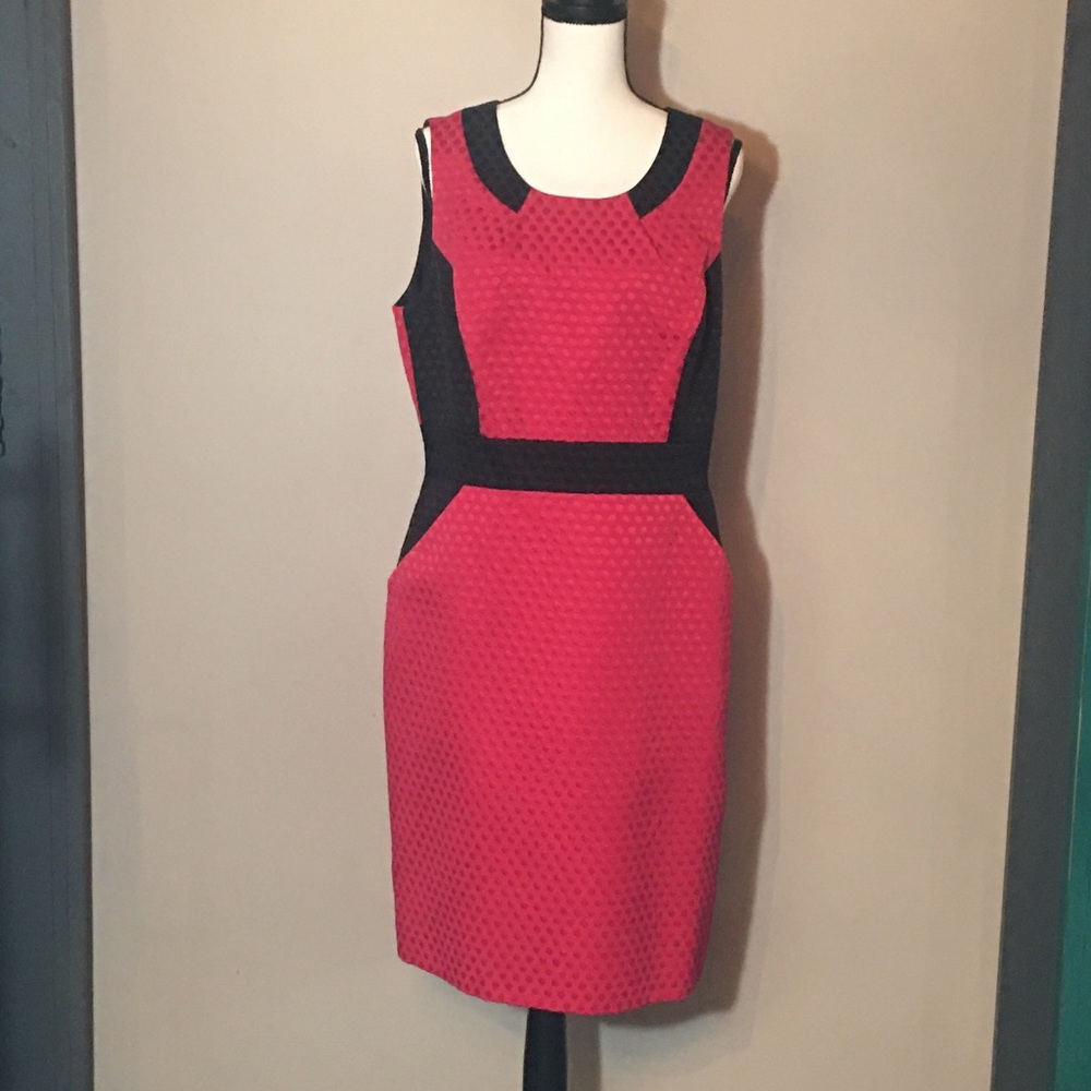 Tahari Hot Pink & Black Dress w/ POCKETS! Size 14